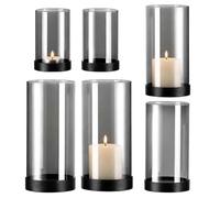 Relaxdays Juego de 6 portavelas, Cristal Ahumado, Base metálica, Gris/Negro | 3 tamaños, para velas pilar y o de té