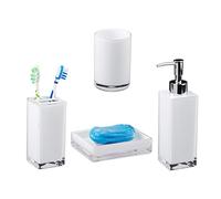 Relaxdays Juego de Accesorios de Baño Moderno, Plástico, Blanco, 4 Piezas
