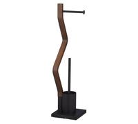 Relaxdays, juego de accesorios para inodoro de pie, madera y acero, dispensador de papel higiénico con cepillo, 1 unidad, color /marrón