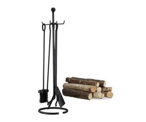 Relaxdays juego de chimenea 6 piezas negro