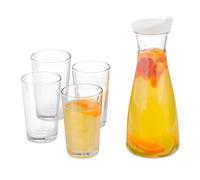 Relaxdays Juego de jarra de vidrio con vasos blanco,transparente