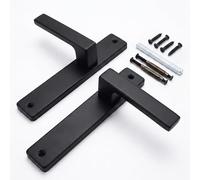 Relaxdays Juego de manillas para Puerta Interior, Placa ciega con Muelle, 23,5x13,5 cm, Placa Larga, Metal Negro Mate