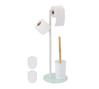 Relaxdays Juego de portarrollos con escobillero WC blanco,marrón claro