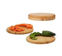 Relaxdays Juego de Tablas de Cortar para Cocina Redondas, Bambú, Beige, 2 x 25 x 25 cm, 4 Unidades