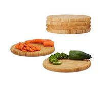 Relaxdays Juego de Tablas de Cortar para Cocina Redondas, Bambú, Beige, 2 x 25 x 25 cm, 6 Unidades