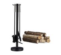 Relaxdays Juego de Utensilios de Chimenea Moderno, Acero y Acero Inoxidable, Negro, 4 Unidades
