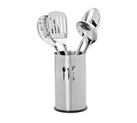 Relaxdays Set de utensilios de cocina – 5 accesorios con soporte, acero inoxidable plateado