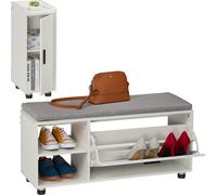 Relaxdays: Juego de zapatero con superficie de asiento y armario, color blanco y gris