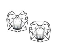 Relaxdays Juego Portavelas de Té Geométricos, Set de 2, Metal, 10 x 13 x 12 cm, Candeleros para Vela Votiva, Negro