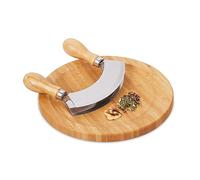Relaxdays Cuchillo media luna con tabla circular marrón claro,plata
