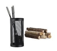 Relaxdays Kit de 5 utensilios para chimenea negro,plata
