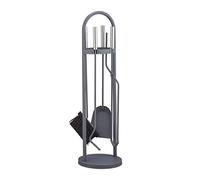Relaxdays Kit de Chimenea Moderna, Cinco Accesorios, Pala, Escoba, Pinzas, Atizador & Soporte, Gris