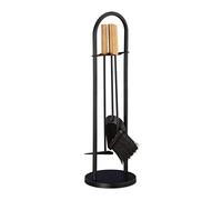 Relaxdays Kit Moderno para Chimenea, Cuatro Accesorios, Pala, Cepillo, Atizador & Soporte, Negro