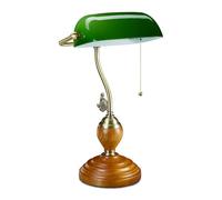 Relaxdays Lámpara banquero con interruptor cadena oro,verde,marrón claro