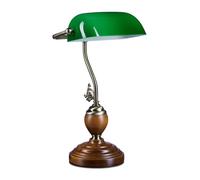 Relaxdays Lámpara banquero JONES verde base madera marrón,verde oscuro,oro