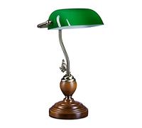 Relaxdays Lámpara Banquero, Retro, Luz Escritorio, Efecto Latón, Ornamentos ondulados, Madera, Cristal, Metal, Verde