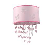 Relaxdays Lámpara colgante para habitación infantil, lámpara rosa | Motivo mariposa, E27, tulipa y móvil, 158 x 30 cm