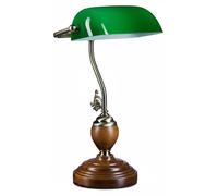 Relaxdays, lámpara de escritorio de estilo retro con base de madera, apariencia de latón, dimensiones: 26,5 x 43 x 18 cm, materiales: madera, vidrio y metal, color: verde