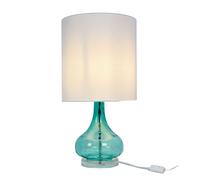 Relaxdays Lámpara de mesa con base de cristal blanco,azul