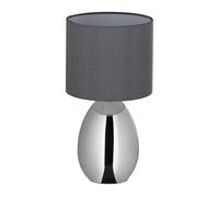 Relaxdays Lámpara de mesa metal y tela plata,gris