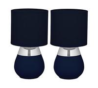 Relaxdays 2 lámparas de mesa con pantalla tela azul oscuro,plata