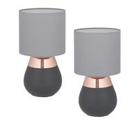 Relaxdays 2 lámparas de mesa con pantalla tela antracita,cobre,gris