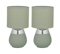 Relaxdays 2 lámparas de mesa con pantalla tela verde,plata