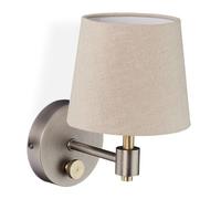 Relaxdays Lámpara de Pared, Aplique de Luz Atenuable, Pantalla de Tela, Rosca E14, 23 x 15 x 21 cm, Beige y Plateado