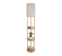 Relaxdays Lámpara de pie con Estante, Madera y Lino, H180x30cm, E27, diseño Moderno, Blanco Natural