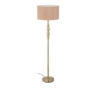 Relaxdays Lámpara de Pie para Salón, E27, con Cable, Pantalla Tela Ø 43 cm, Estilo Retro, 155 cm Alto, Dorado y Beige