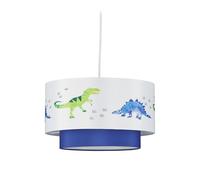 Relaxdays Lámpara de techo con dinosaurios, Pantalla redonda, Iluminación agradable, 126x30 cm, 1 Ud., Azul & Blanco