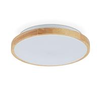 Relaxdays Lámpara de techo de madera, redonda, 18 LED, lámpara de techo para salón, dormitorio, pasillo, moderna, 18 W, diámetro de 30 cm, natural/blanco