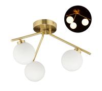 Relaxdays Lámpara de techo GLOBI con tres esferas blanco,oro