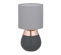 Relaxdays Lámpara mesa con pantalla tela antracita,cobre,gris