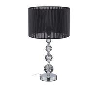 Relaxdays Lámpara Mesa Cristal, Luz Sobremesa Salón, 54 x 29,5 cm, Portalámparas E27, con Pantalla Tela, Metal, Negra