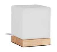 Relaxdays Lámpara mesa de cubo blanco,marrón claro