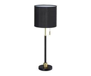 Relaxdays Lámpara Mesa, Interruptor de Cadena, Luz Mesita Noche Elegante, Pantalla Tela, E27, 69 x 24 cm, Negro y Dorado