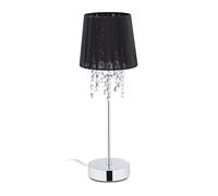 Relaxdays Lámpara mesa pantalla tela negra cristal negro,plata