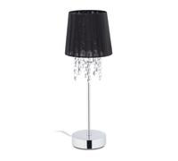 Relaxdays Lámpara mesa pantalla tela negra cristal negro,plata