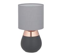 Relaxdays Lámpara mesita de noche ovalada táctil antracita,cobre,gris