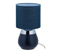 Relaxdays Lámpara mesita de noche táctil ovalada azul oscuro,plata