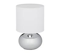 Relaxdays Lámpara Mesita Noche Táctil, Luz Salón Decorativa, Redonda, Casquillo E14, con Pantalla, Plateada y Blanca