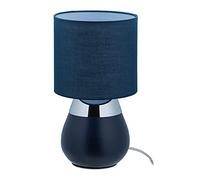 Relaxdays Lámpara mesita de noche táctil ovalada azul oscuro,plata