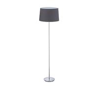 Relaxdays Lámpara Pie Cromado con Pantalla Textil Ø 40 cm, Luz Pie 148,5 cm Salón, Lámpara Pedestal E27, Gris