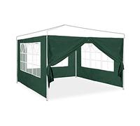 Relaxdays Laterales Carpa, Set de 4, 2 x 3 m, Paredes Cenador con Ventana y Cremallera, Impermeables, Plástico, Verde