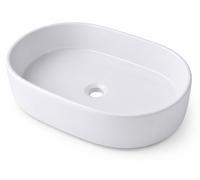 Relaxdays, lavabo de encimera, dimensiones: 14,5 x 55 x 34 cm, sin agujero para grifo, sin desbordamiento, cerámica, efecto loto, lavabo, blanco