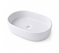 Relaxdays lavabo oval sobre encimera, 14,5 x 55 x 34 cm, blanco | sin orificio grifo y rebosadero, cerámica, efecto loto