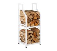 Relaxdays leña, 2 Niveles, Metal, (H x An x F): 81,5 x 34,5 x 30,5 cm, Estante Interior, Color Blanco, 100% Hierro, 81.5 x 34.5 x 30.5 cm