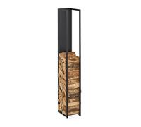 Relaxdays Leñero Alto de Metal Soporte de Leña, Estantería Panel Trasero, para Troncos, Chimenea, 157x23,5x30 cm, Negro