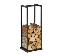 Relaxdays Leñero Alto de Metal, Soporte de Leña, Estantería para Secar Troncos, Chimenea, Estufa, 95x37x30 cm, Negro